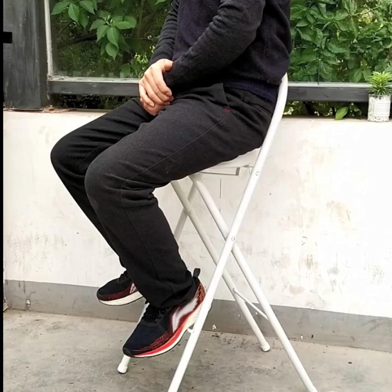 Folding Stool with Back, PU Upholstered Breakfast Tall Stool, Height Foldable Chair, Round Compact Kitchen High Chair (Color : 65cm/26in) (70cm/28in One Size)