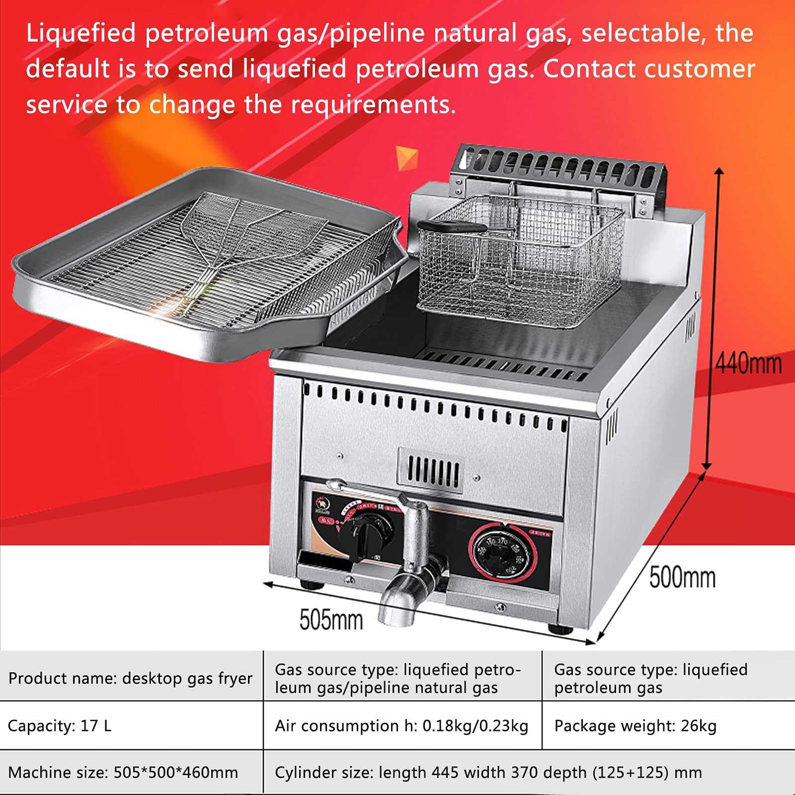 Friggitrice a gas di grande capacità, in acciaio inox, per casa e commerciale, potenza di fuoco regolabile, perfetta per patatine, ciambelle, pesce, include cestini e coperchi, facile da pulire