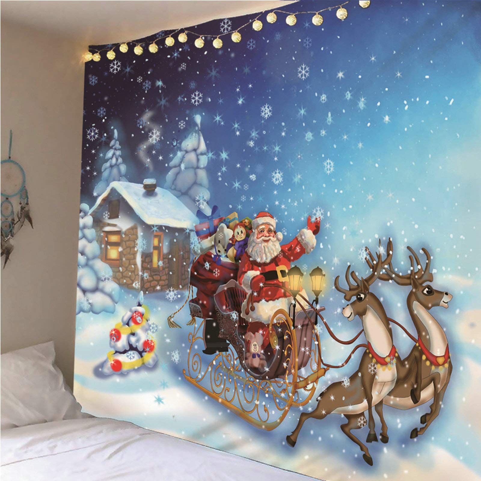 Banemi Medytacja gobelin wiszący na ścianie, hipisowski trippy gobelin kolorowy jeleń sanie Święty Mikołaj pokój dekoracja domu 210 x 140 cm