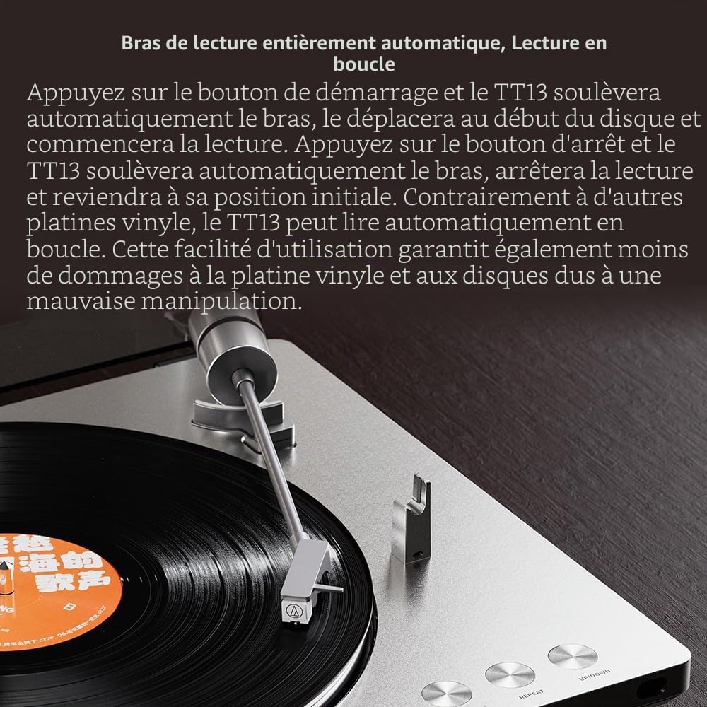 FiiO TT13 Tourne-Disque stéréo en Vinyle Automatique, préampli Phono Puissant, Couvercle Anti-poussière, Plateau en Aluminium moulé sous Pression (TT13 Bluetooth argenté)