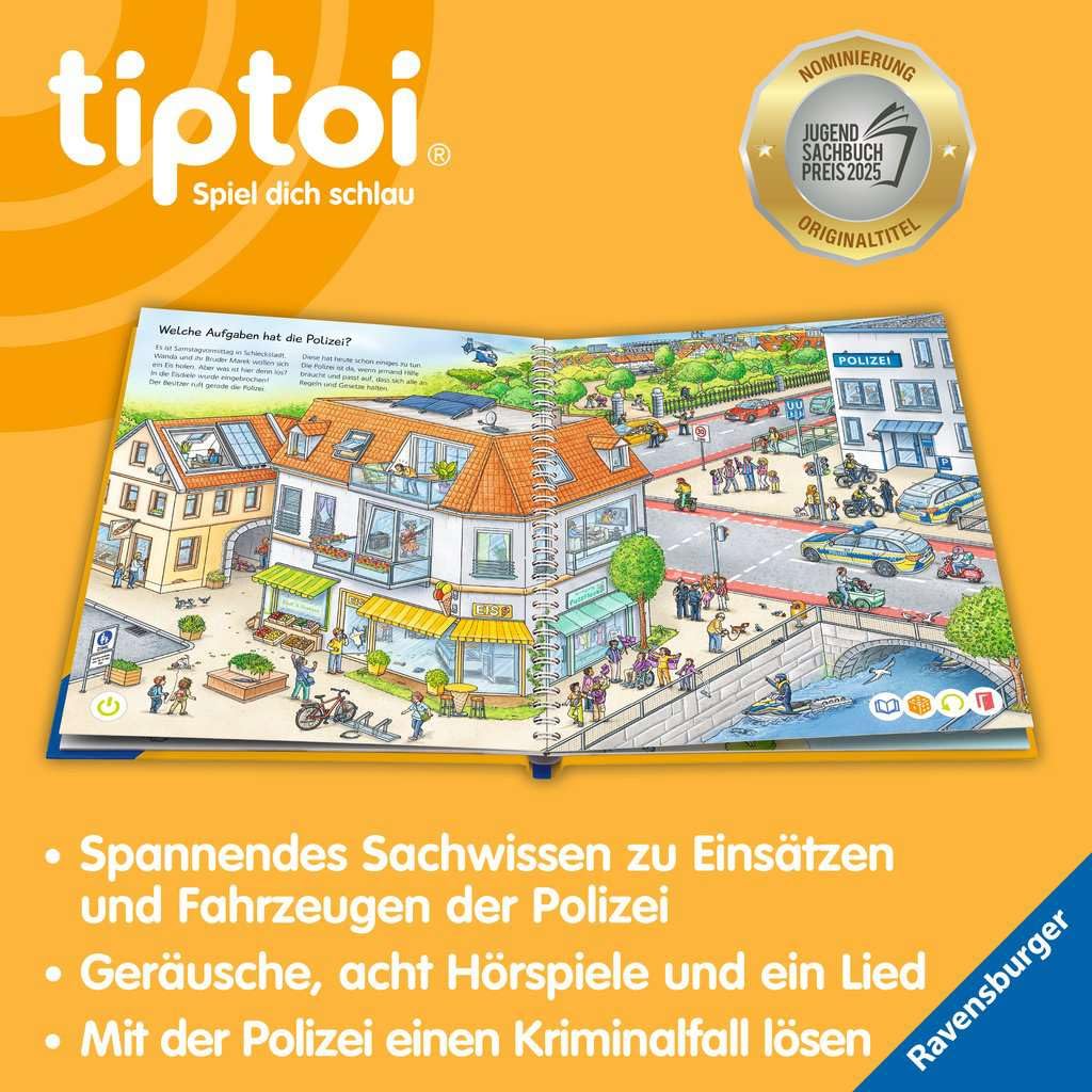 Ravensburger tiptoi Buch - Unterwegs mit der Polizei + Kinder Wimmel-Weltkarte | 4-7 Jahre