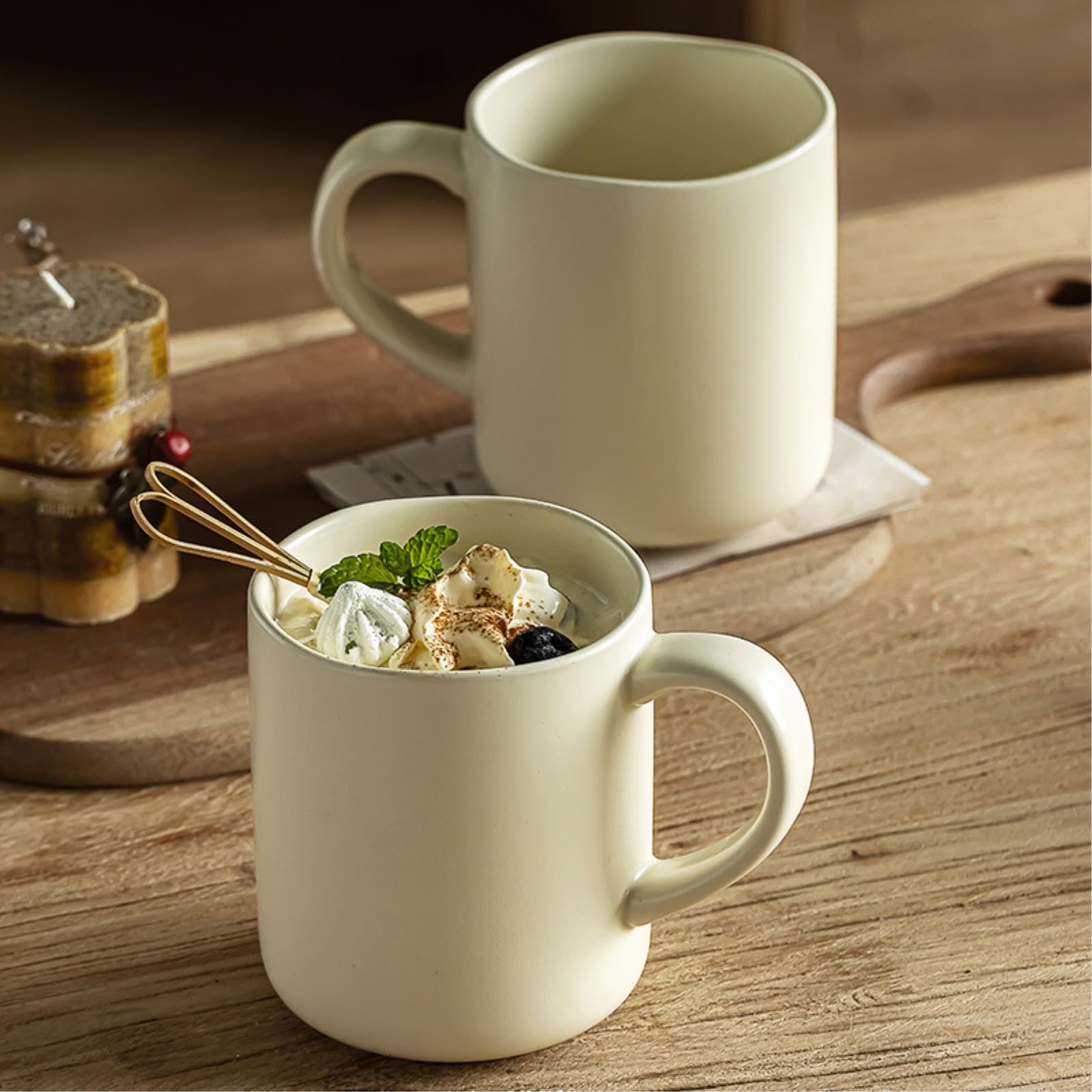 Taza de cerámica ondulada para el hogar, 450 ml, para el desayuno, color beige, 450 ml