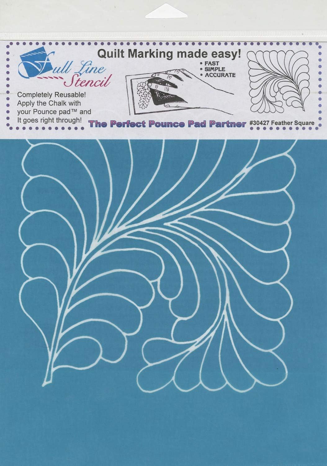 Pounce Pad Stencil for Quilting (7.25" x 7.25") - Feather Square