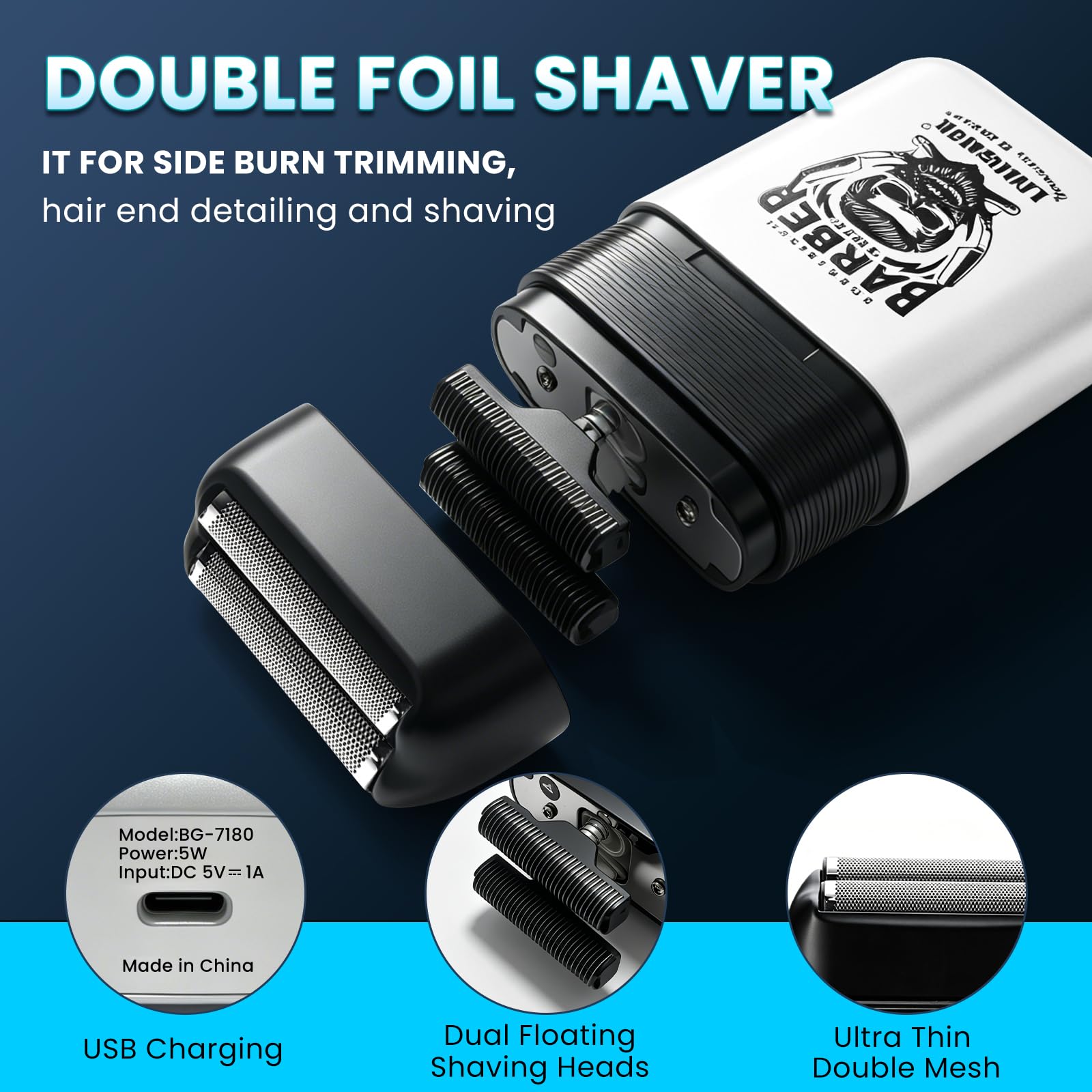 Cortapelos profesional inalámbrico recargable hombre, recortadora barba afeitadora eléctrica LCD 8 peines guía kit
