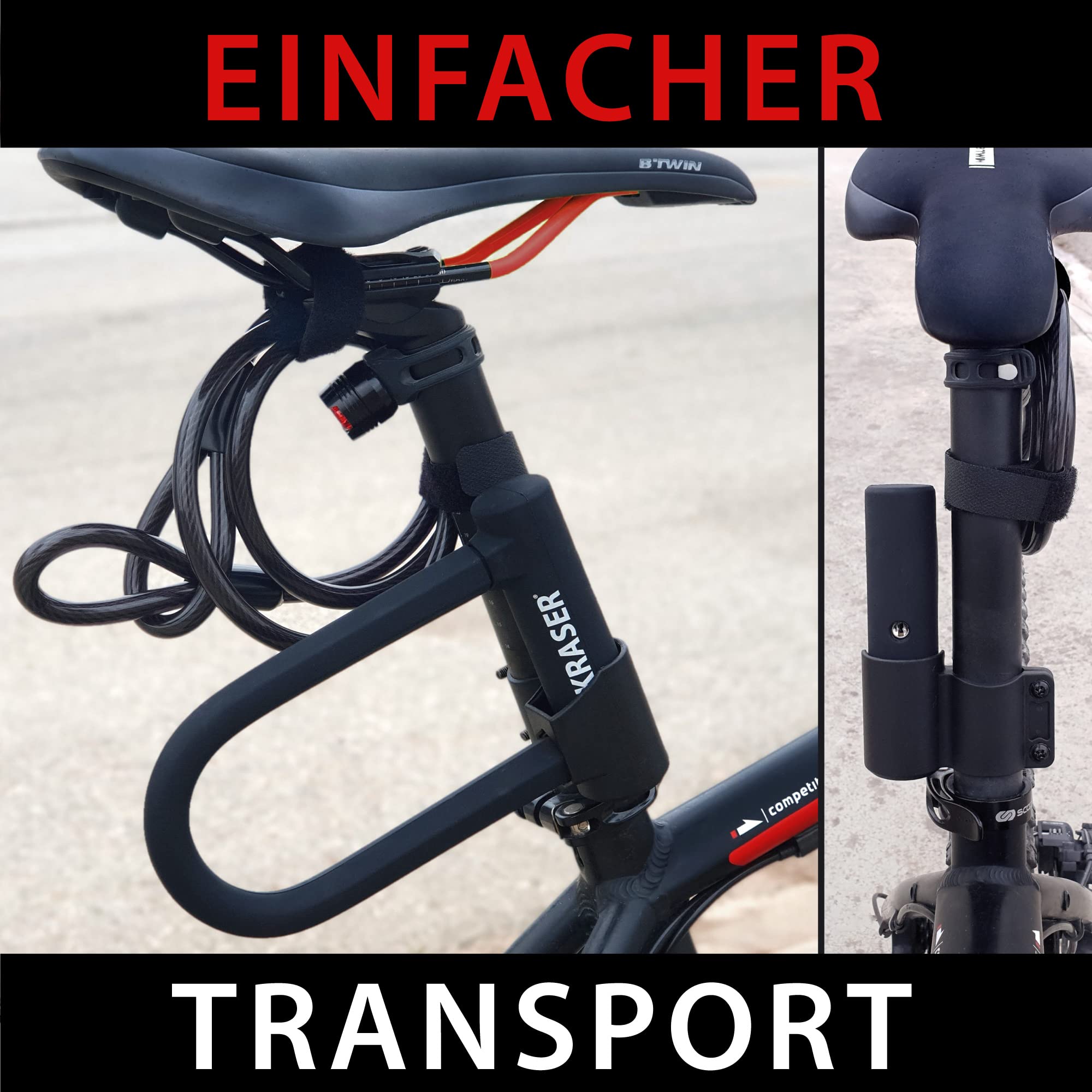 KRASER KR65145B Bügelschloss Fahrrad U Fahrradschloss Universal Hohe Sicherheit + Stahl Kabelschloss 120cm + Halterung