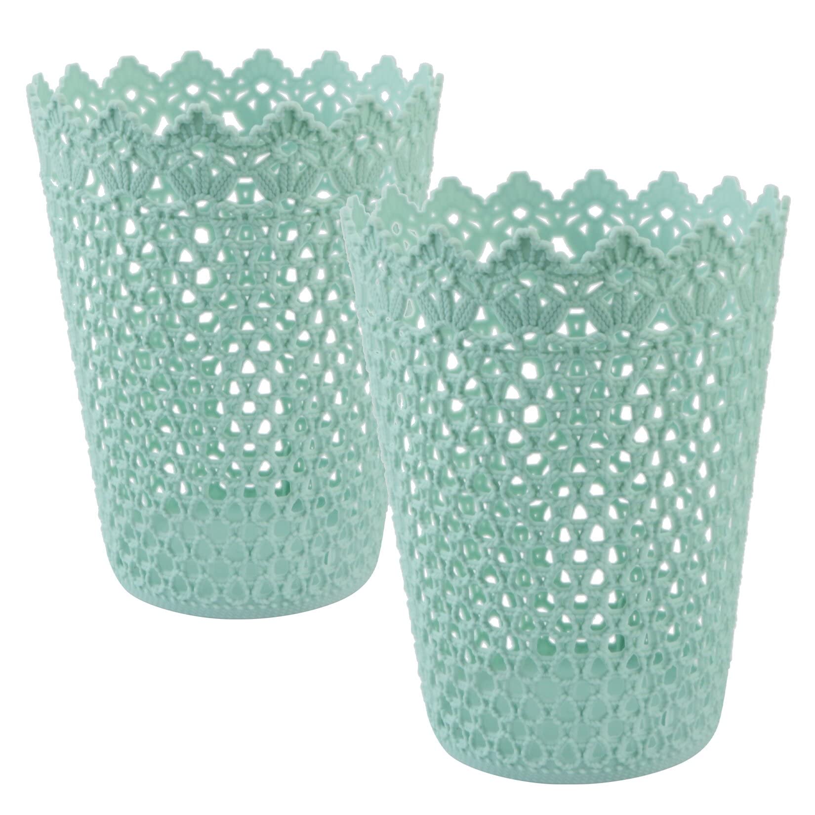 PENCK Green Wastebaskets Small Trash Can Desk Waste Paper Baskets Lidless Cute Little Plastic Trashcan Office Storage Organizer for Classroom Bedroom, 2pcs