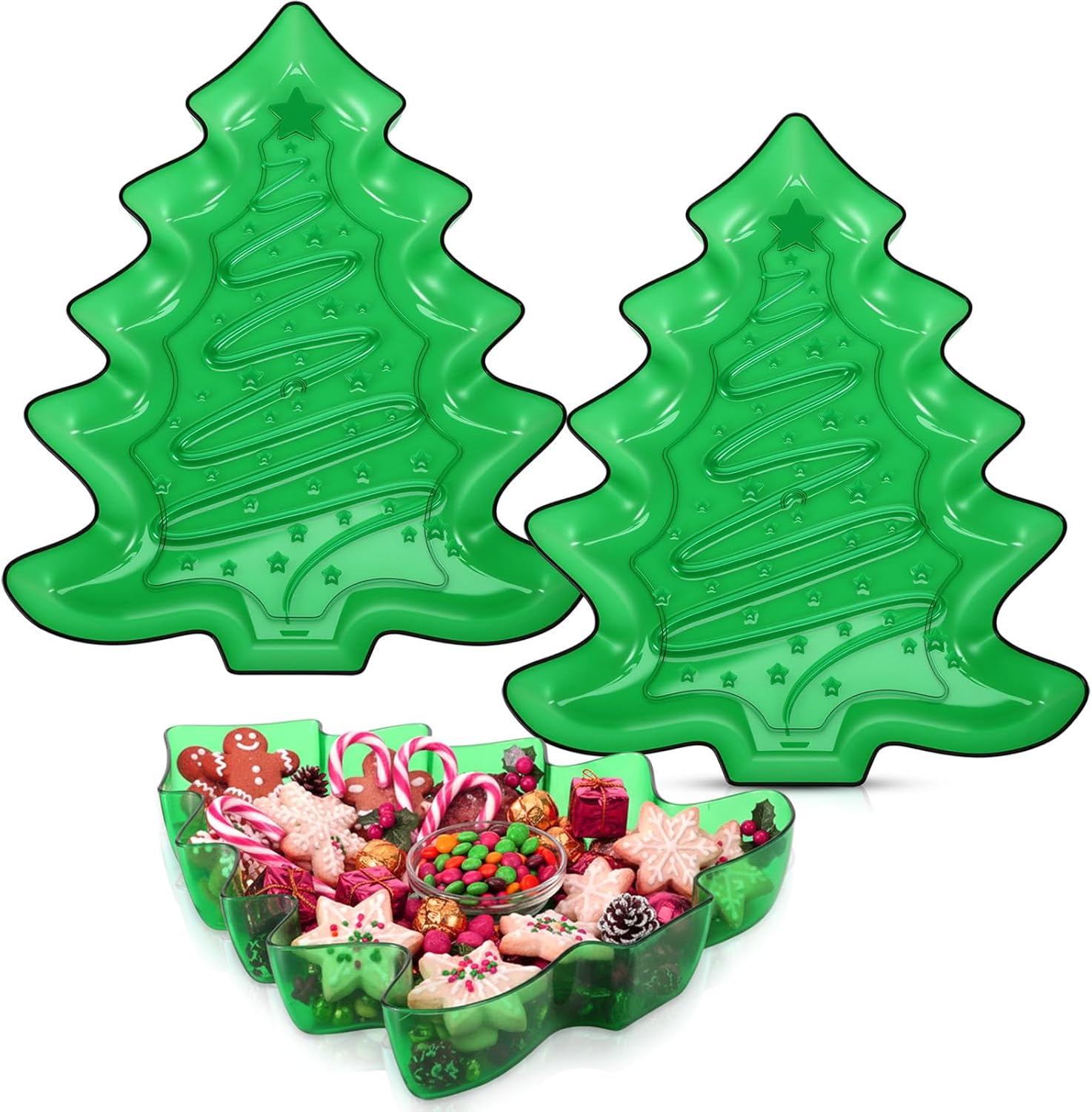 2 Pcs St. Patrick's Day Four Leaf Clover Shaped Plates Plastic St. Patricks Day Serving Tray Food Fruit Snack Storage Appetizer Platters for Irish Themed Party Supplies Home Decoration