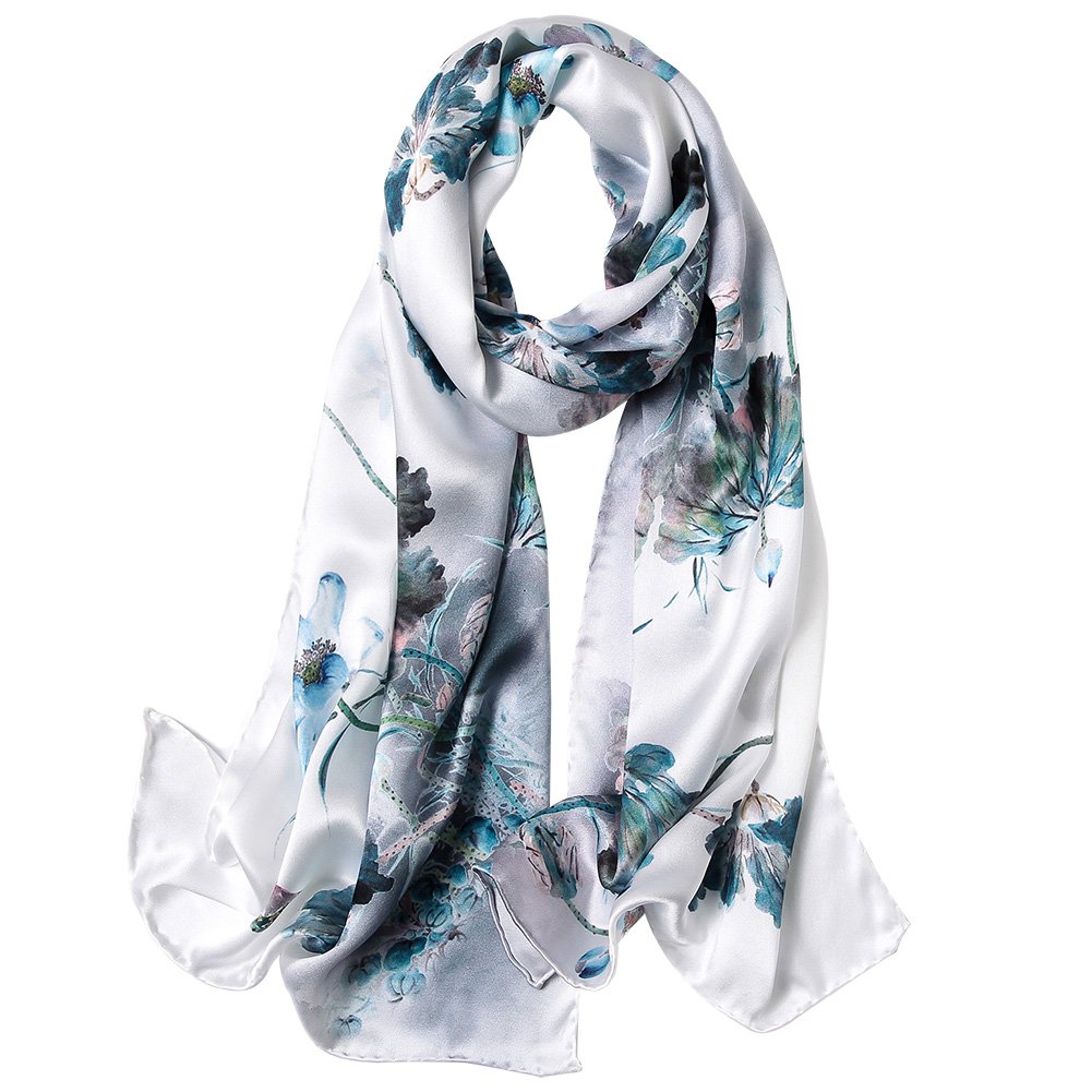 STORY OF SHANGHAI Sciarpa di 100% Seta Charmeuse da Donna Foulard a Raso con Fantasie Orientale, 56x177cm