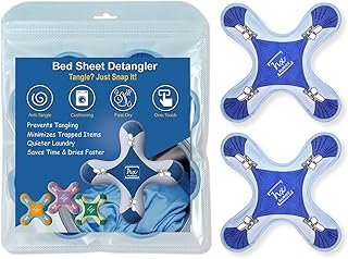 HX AURIZE Bed Sheet Detangler - Reduces Tangles in Washer & Dryer, Set of 2 with Built-in Fabric Covers, Fits Most Sheets (Blue)