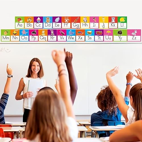 Miniatura 11 de OUNENO Juego de tablones de anuncios de línea del alfabeto, números ABC 0-20, decoraciones de pared para preescolar, jardín de infantes, primaria