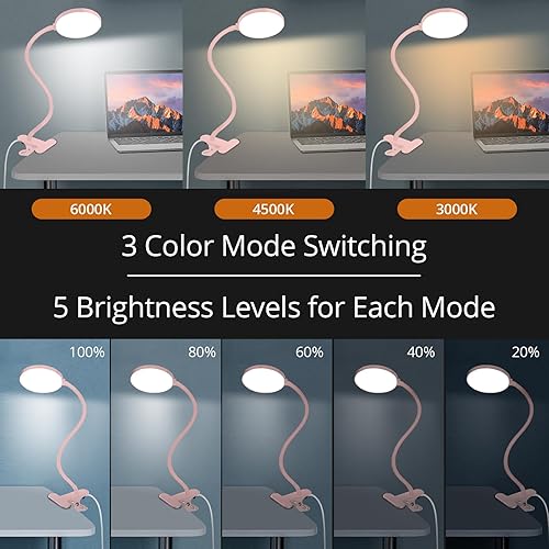 Miniatura 2 de Luz de lectura con control remoto, lámpara de escritorio LED con clip temporizador de 1 hora y luz nocturna RA95 regulable cuello de cisne flexible,