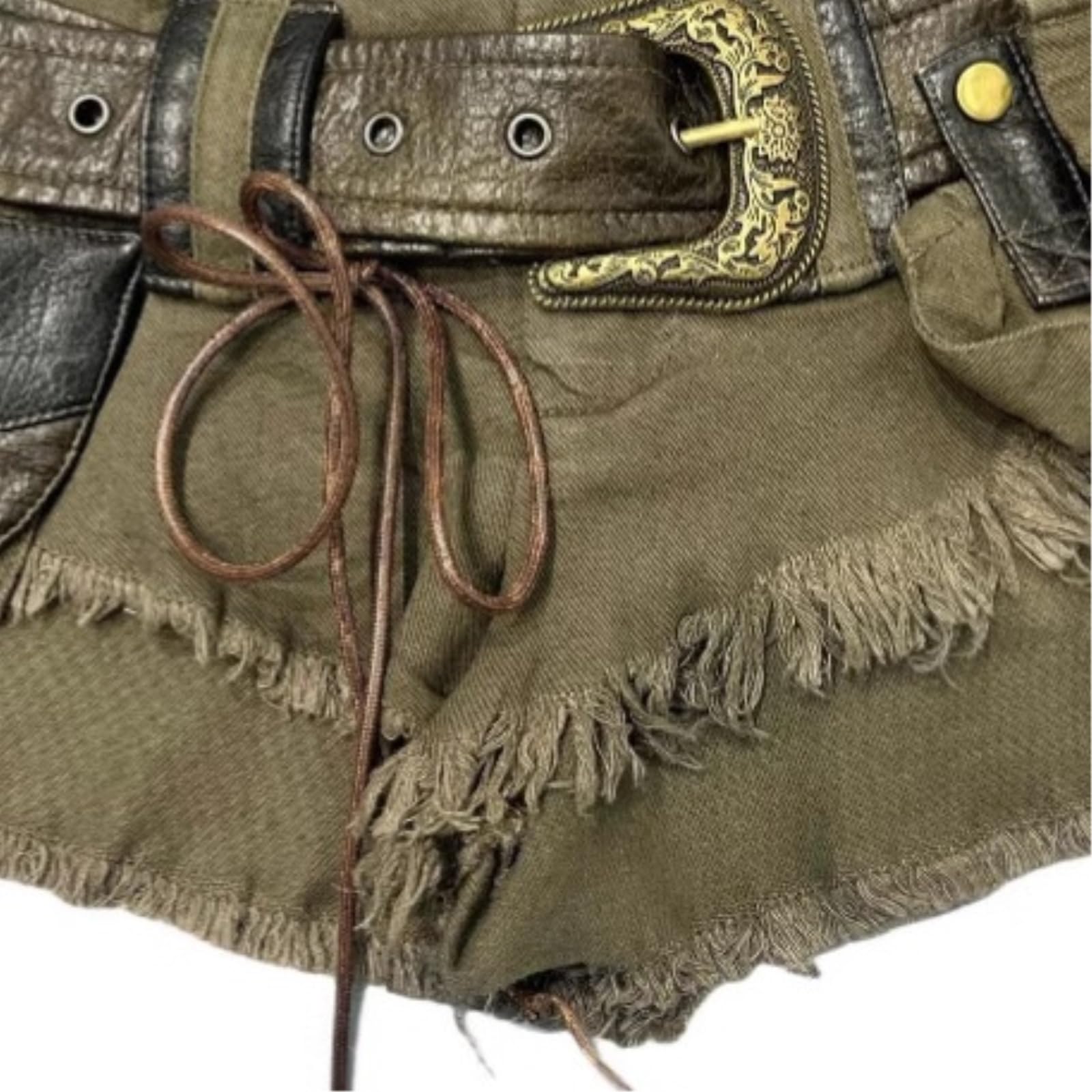 WANGSHUO Shorts di Jeans Donna Punk Retro Denim Super con Cintura Decorativa E Mini Borsa High Street Abbigliamento Estivo-White-s