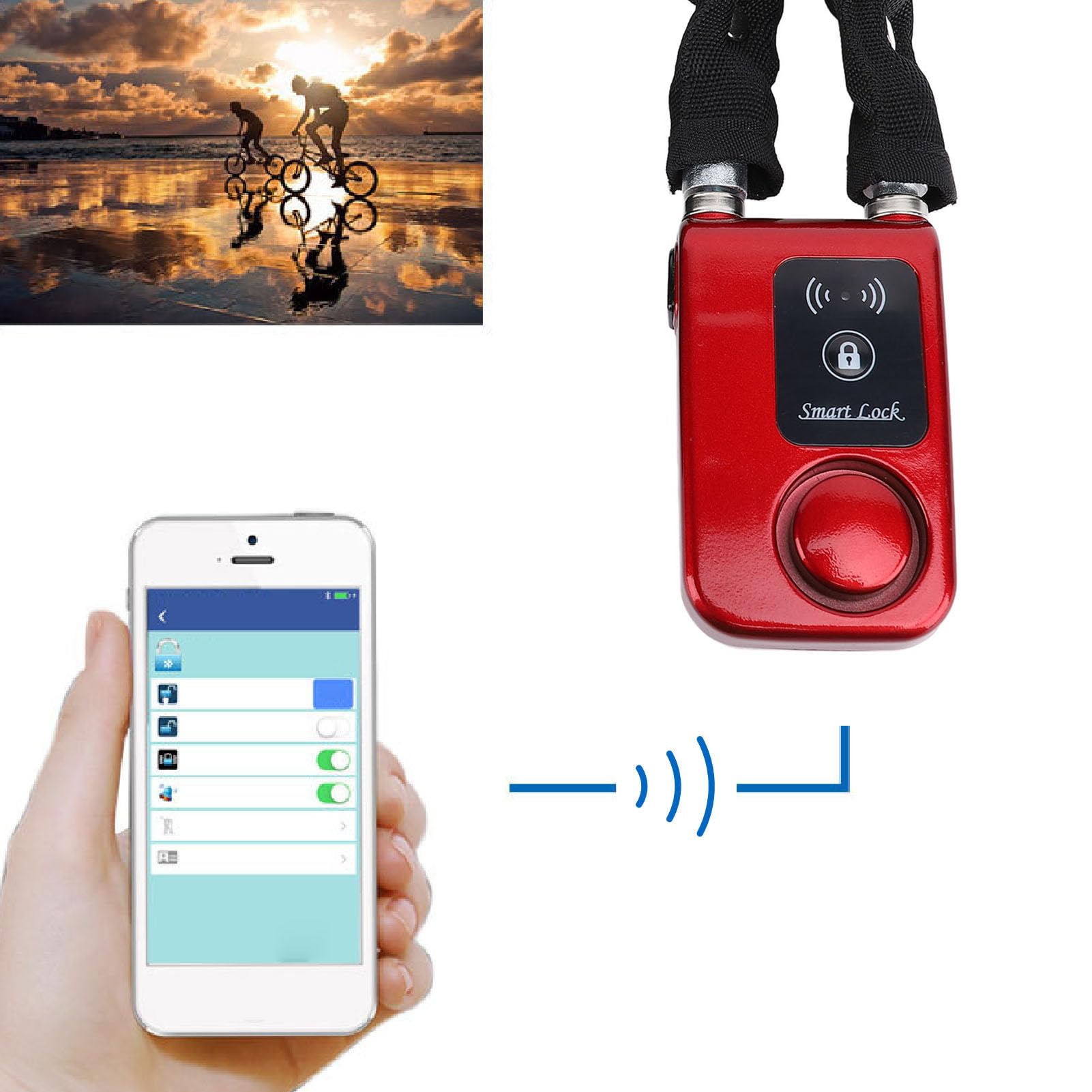 Lucchetto a Catena Bluetooth, Lucchetto per Bici con Controllo APP con Allarme a Vibrazione, Lucchetto per Bicicletta Impermeabile Senza Chiave, per Bici, Moto, Porta e Cancello