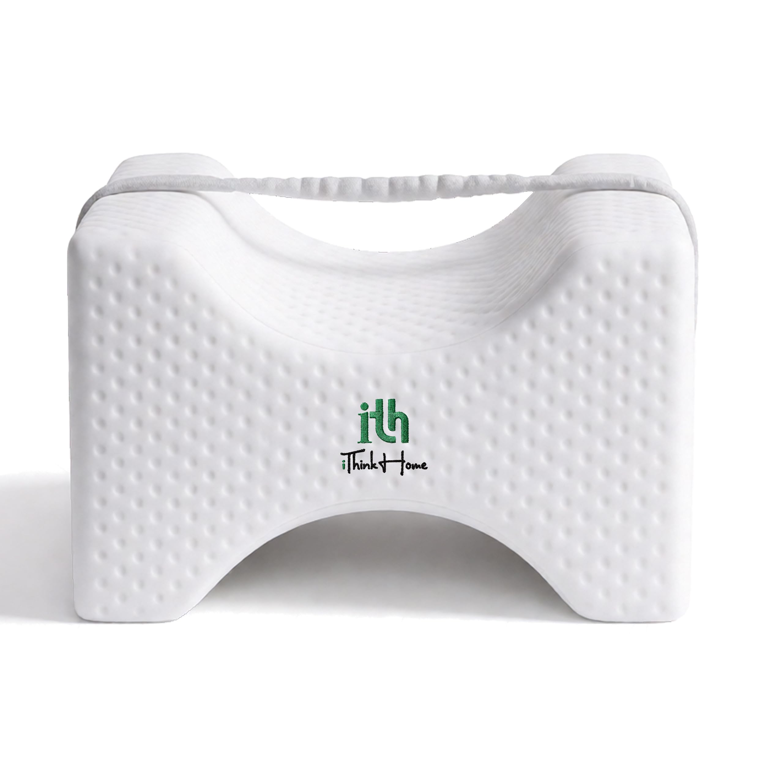 IThinkHome Memory Foam Knee Pillow for Side Sleepers Orthopaedic Leg Cushion for Hip Alignment & Sciatica Support Ergonomic Leg Pillow for Lower Back & Hip Pain Relief with Washable Cover & Strap