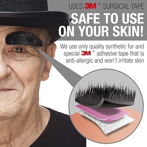 Miniatura 2 de Mustaches Cejas falsas autoadhesivas, novedosas, cejas tupidas y cabello facial falso Mustaches de doble cara 3M autoadhesivo para barbas falsas,