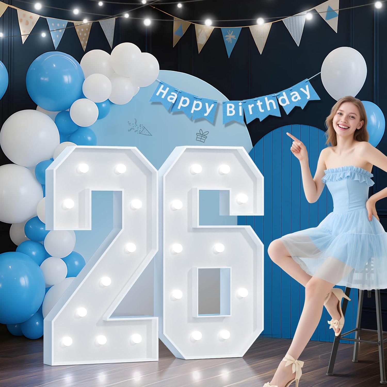 4FT Marquee Numbers 26, Large 26 Light Up Numbers for Graduation Decorations 2026, Big Marquee Light Up Numbers Sign for 26th Birthday Anniversary Party Decorations