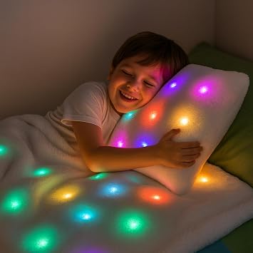 Playlearn Glow Buddy Pillow – Light Up Pillow for Kids, Plush Glow Pals Sensory Cushion, Calming Sensory Lights, Soft Glow Buddy for Sleep Comfort, Sensory Room Accessories & Relaxation