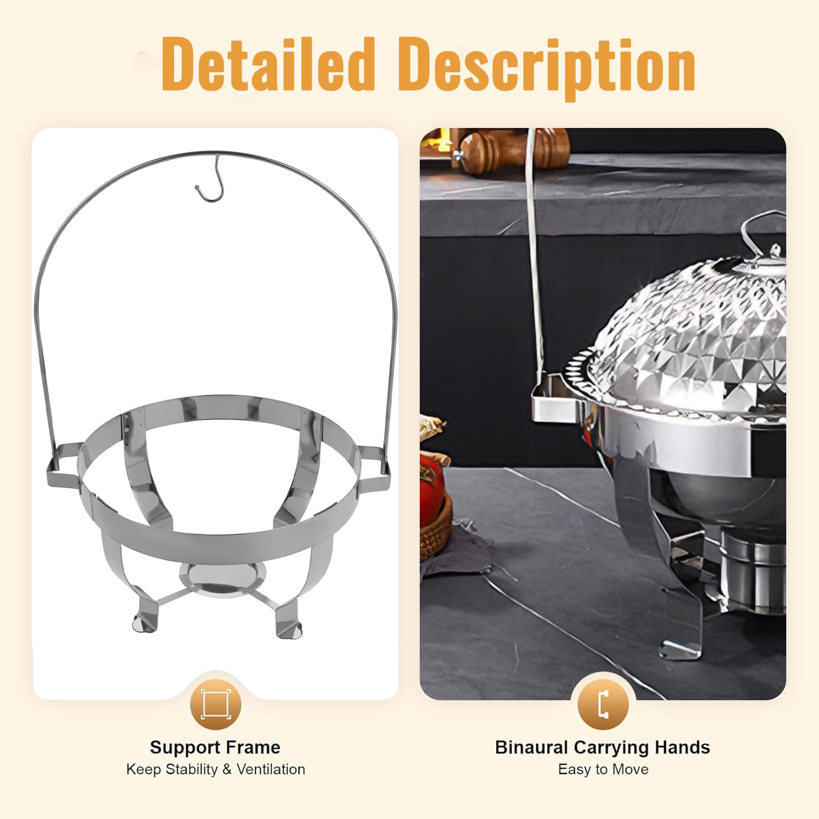 Set di scaldavivande da buffet, con coperchio sospeso, piano cottura da pranzo, scaldavivande rotondo in acciaio inox, scaldavivande da buffet, vassoio riscaldante da bancone, lavabile in