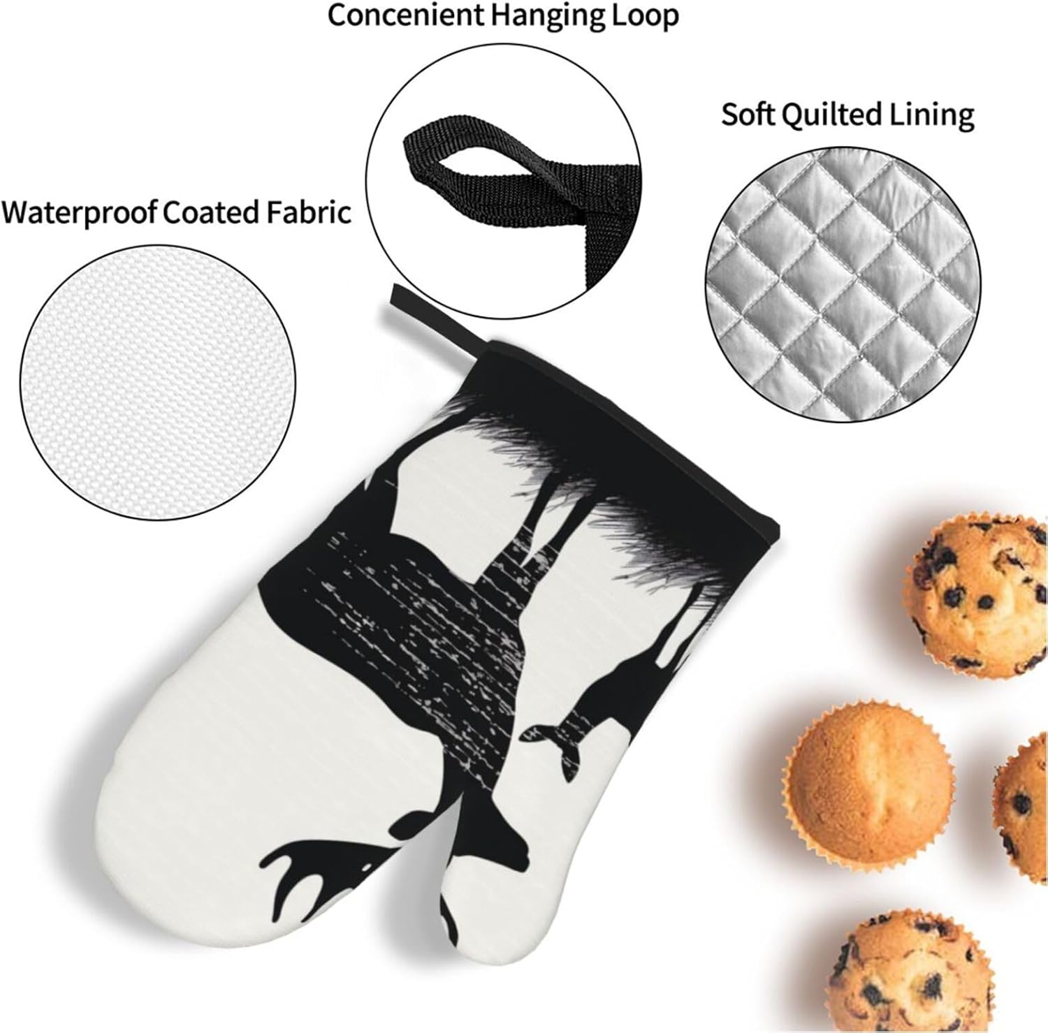 Deer Printed Oven Mitts and Pot Holders Sets 4Pcs Heat Resistant Oven Gloves Potholders Set Extra Long Non-Slip Kitchen Gloves for Cooking Baking BBQ