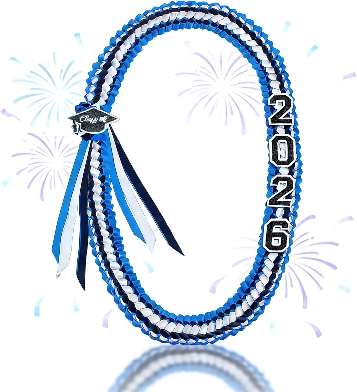 Graduation Ribbon Lei for Graduation - 68-Inch Hand-Braided Class of 2026 Grad Leis for High School and College Grads