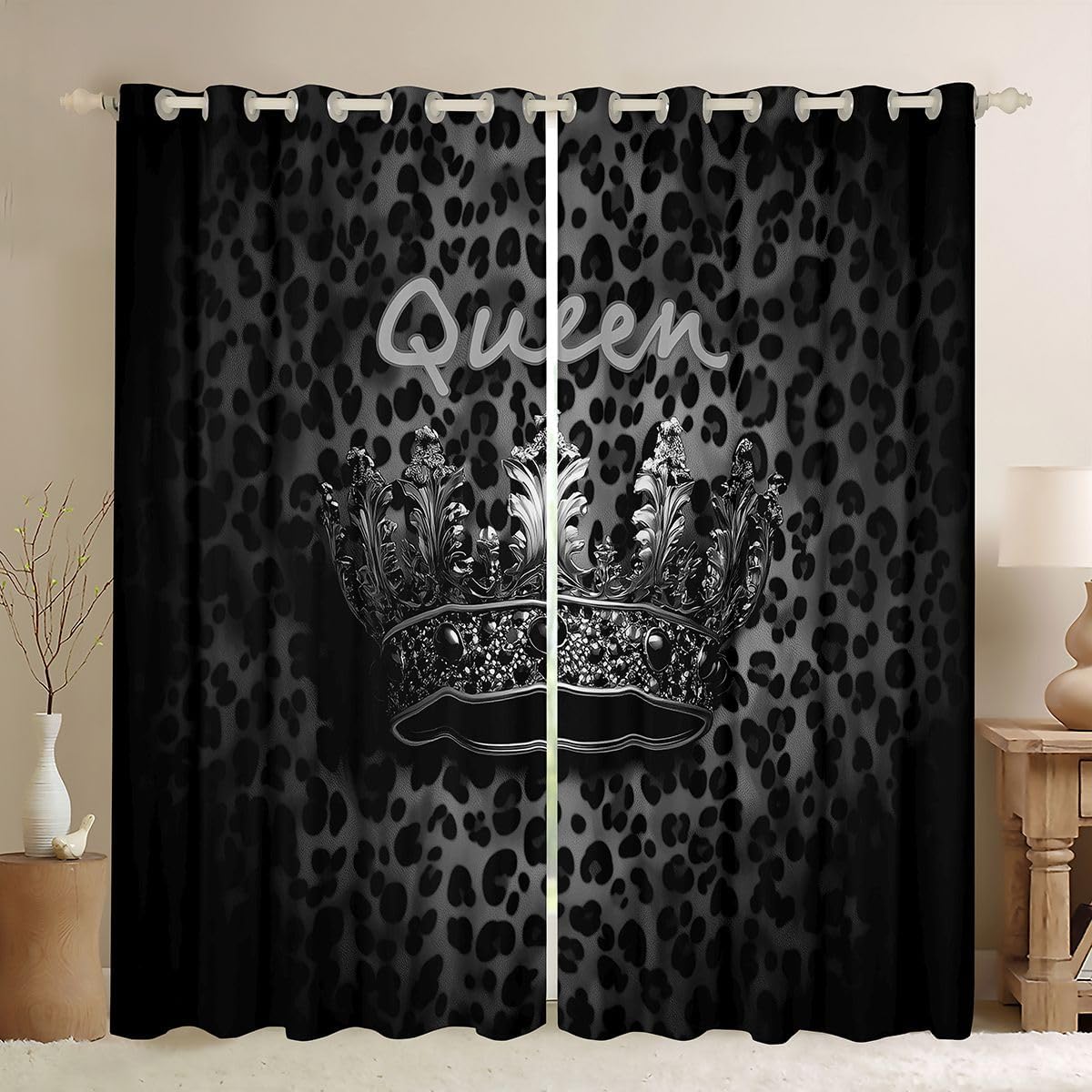 Feelyou Kids Queen and King Window Curtains Mr and Mrs Blackout Curtains for Adults Pink and Black Darkening Drapes Romantic Valentine's Day Window Treatments (2 Panels, 38 x 54 Inch)