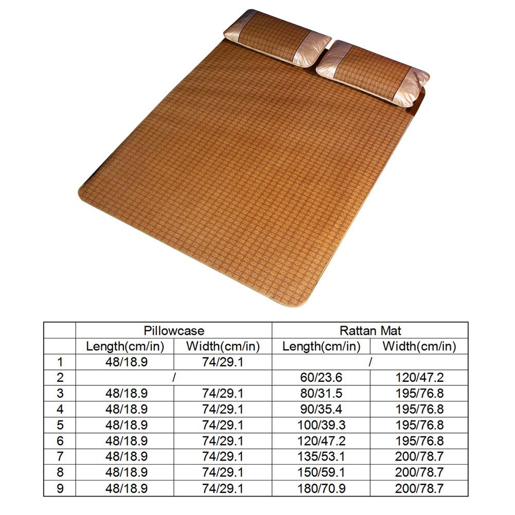 Les-Theresa Alfombrilla de dormir de verano, cama de bambú de verano, alfombrilla de ratán, plegable, suave, transpirable, absorbe el sudor, colchoneta de bambú para verano, ropa de cama fresca para el hogar, escuela, dormitorio, jardín