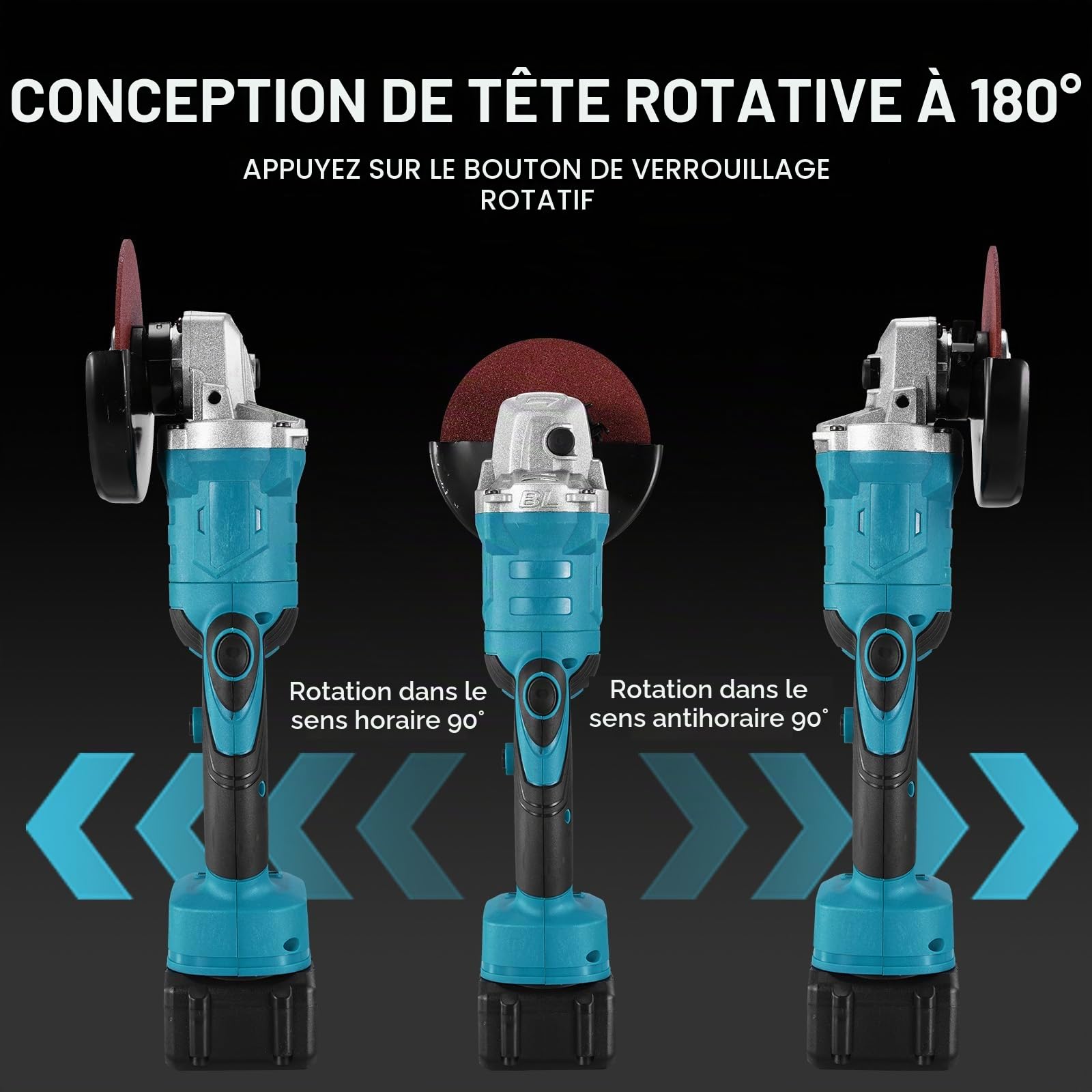 ONEVAN Meuleuse d'angle sans fil 125mm 2 batteries 3.0Ah, rotative 180°