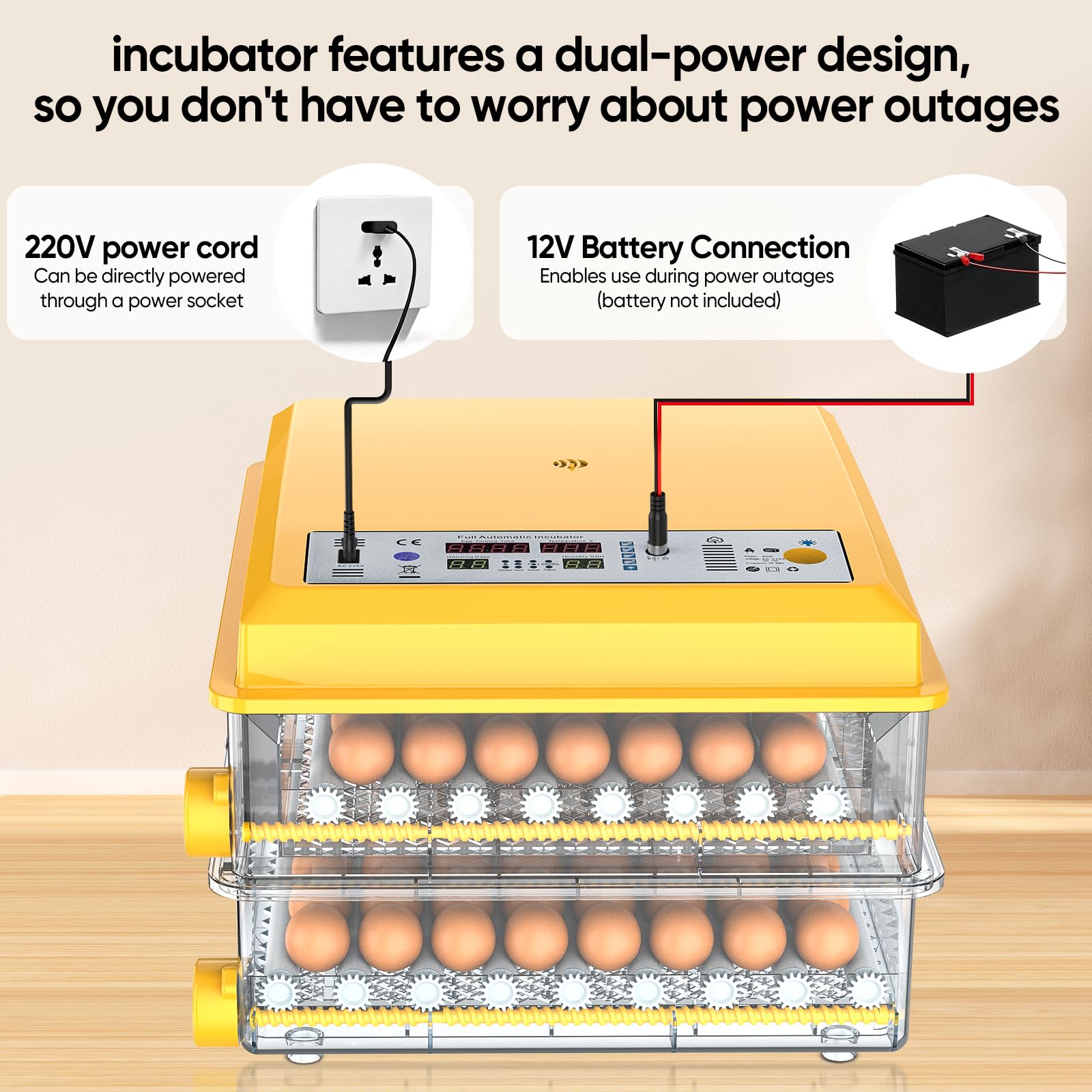 Incubadora totalmente automática, incubadora para 120 huevos, huevos de pato, otros huevos de aves, con rotación automática de huevos, humidificación automática, indicador de humedad