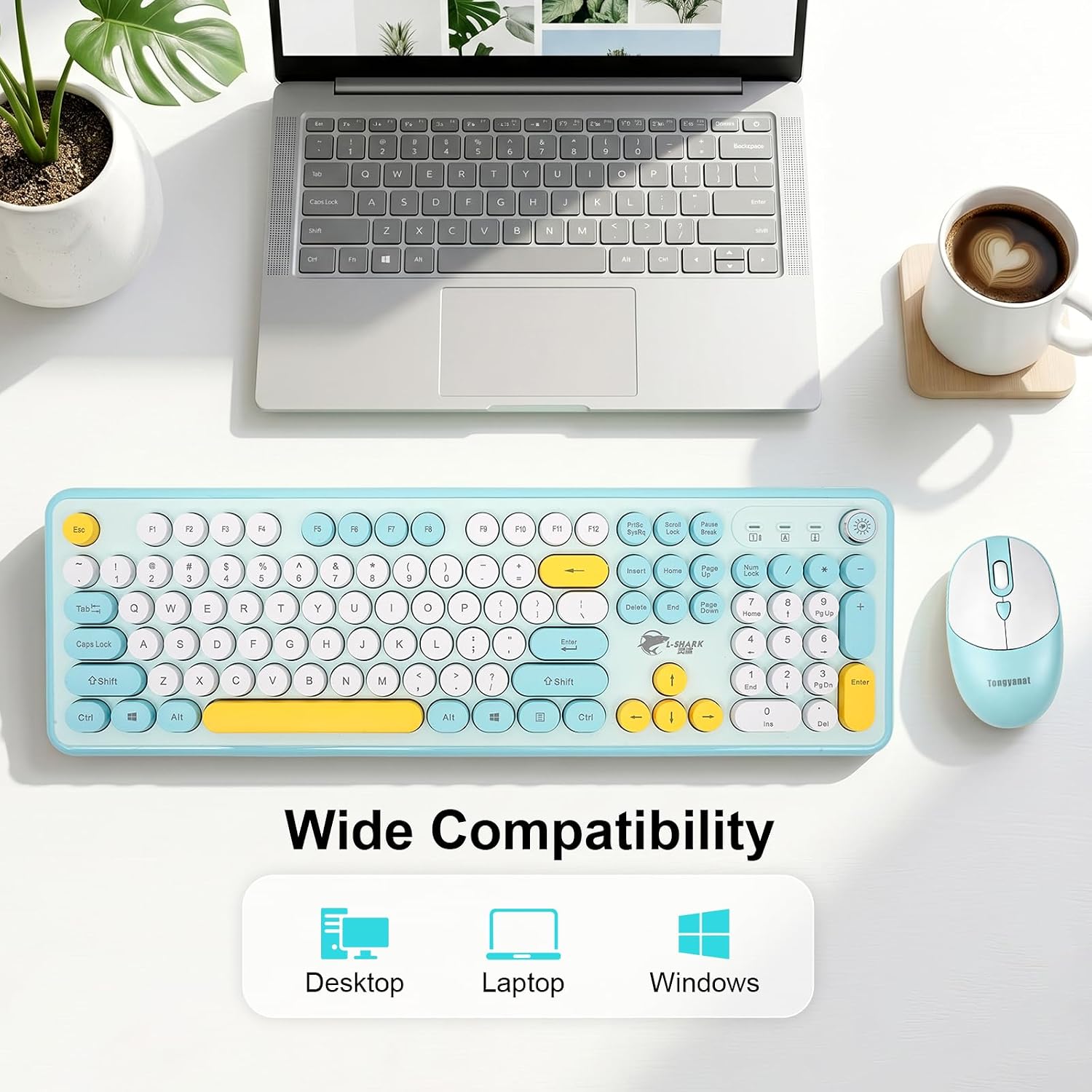 Tongyangat Wireless Keyboard and Mouse Combo, 2.4G Full-Size Keyboard Mouse Set, Plug & Play, Quiet Click, Ergonomic Design, Compatible with Windows, Mac, Laptop, Desktop, Computer (T801A-Blue)