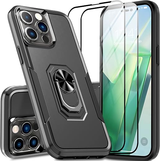 Oterkin for iPhone 14 Pro Max Case,iPhone 14 Pro Max Phone Case with [360°Rotatable Ring Kickstand] [2 x 9H Tempered...