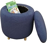 Vista 12 de Funda otomana redonda, fundas elásticas para otomanas, 2 piezas, fundas protectoras para reposapiés a cuadros suaves con parte inferior elástica