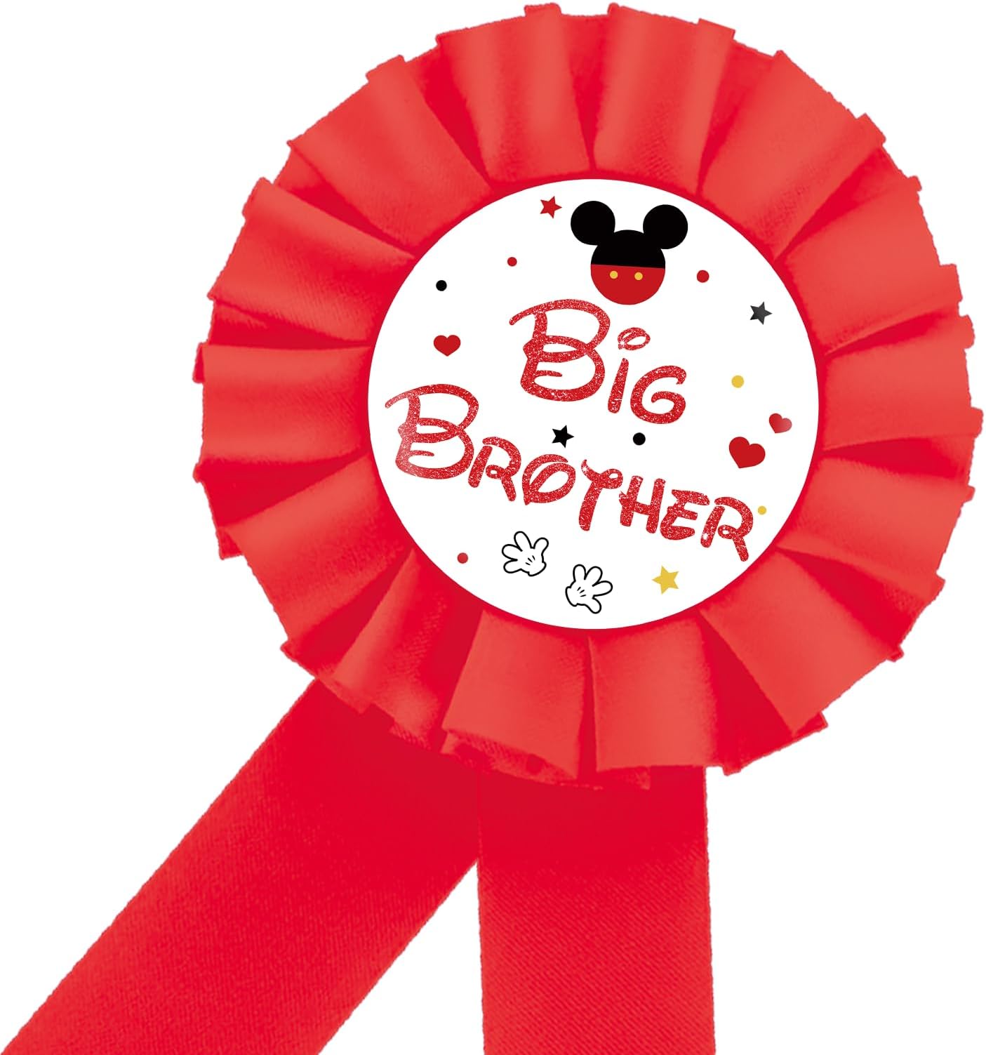 MAONICACartoon Mouse Big Brother Tinplate Badge Pin, Brother To Be Button Pin for Baby Shower, Red Rosette Cute Mouse Big Brother Award Ribbon Pin, Boy Birthday Party Decoration