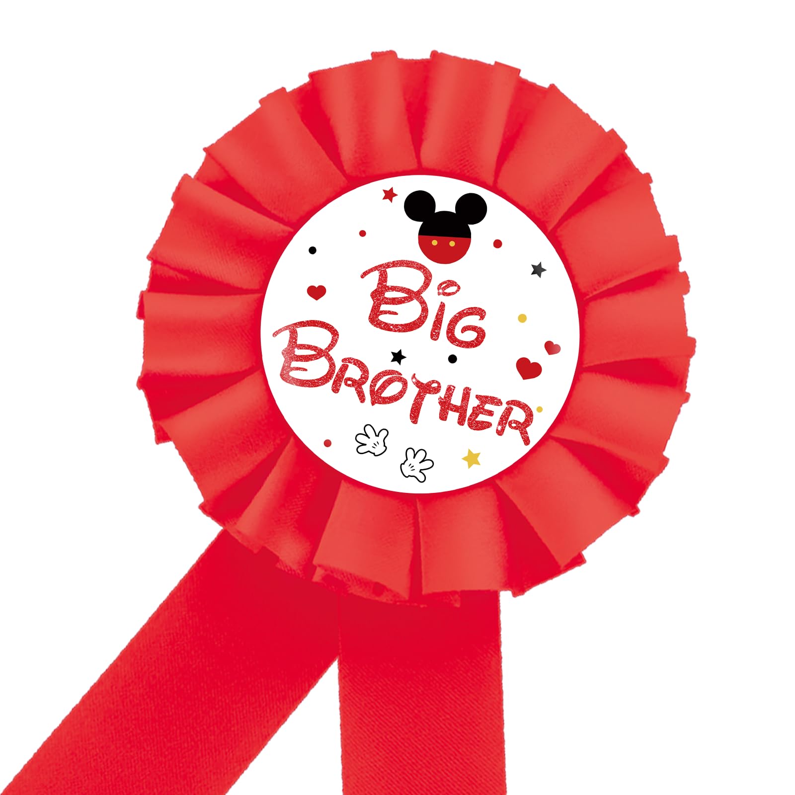 MAONICACartoon Mouse Big Brother Tinplate Badge Pin, Brother To Be Button Pin for Baby Shower, Red Rosette Cute Mouse Big Brother Award Ribbon Pin, Boy Birthday Party Decoration
