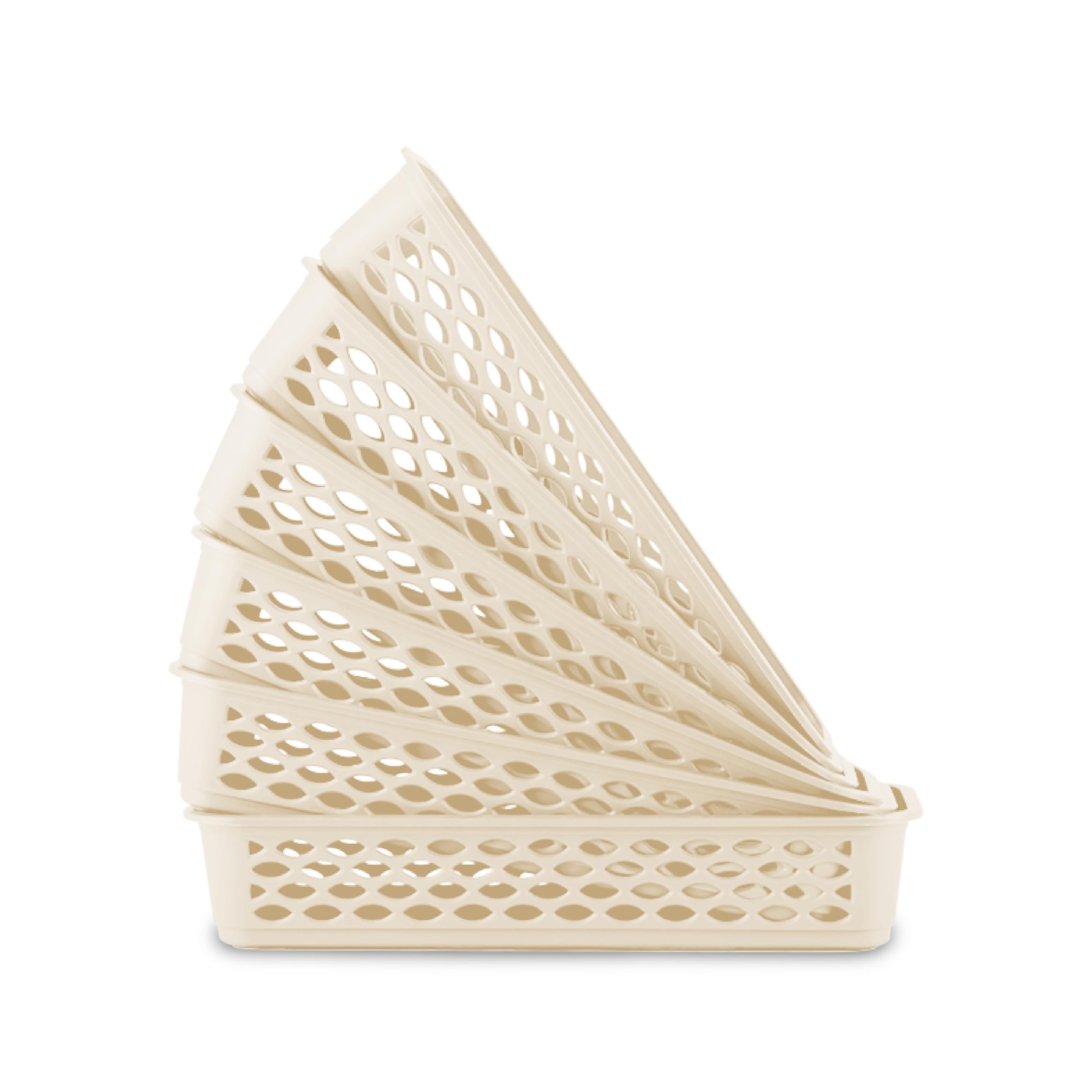 RATAN PLASTICWARE Diana Tray for Storage No. 4 (Narrow)-Pack of 6 (Beige) | Desk Basket/Organizers for Staitionary, Jwellery, Tools, Cabinet organizer for Bedroom or Washroom, Kitchen, Office