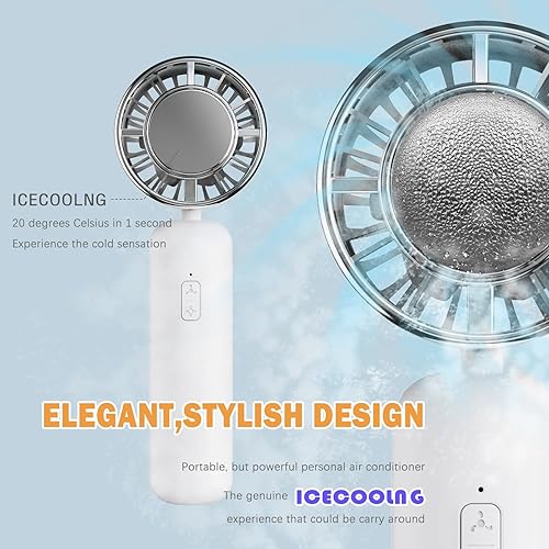 Miniatura 6 de Ventilador de aire acondicionado, ventilador de mano enfriamiento rápido, pequeño ventilador portátil de hielo portátil, ventilador portátil de