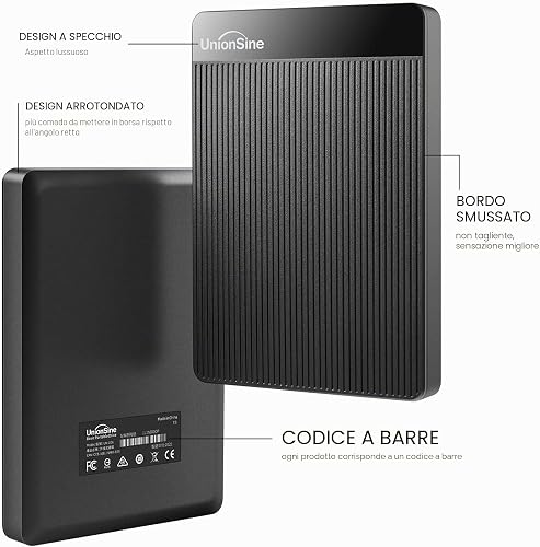 UnionSine HD2510 Portable External Hard Drive 1TB Ultra-Thin 2.5 Inch USB 3.0 SATA HDD Storage for PC, Mac, Desktop, Laptop, Wii U, Xbox, PS4 (Black) - 2