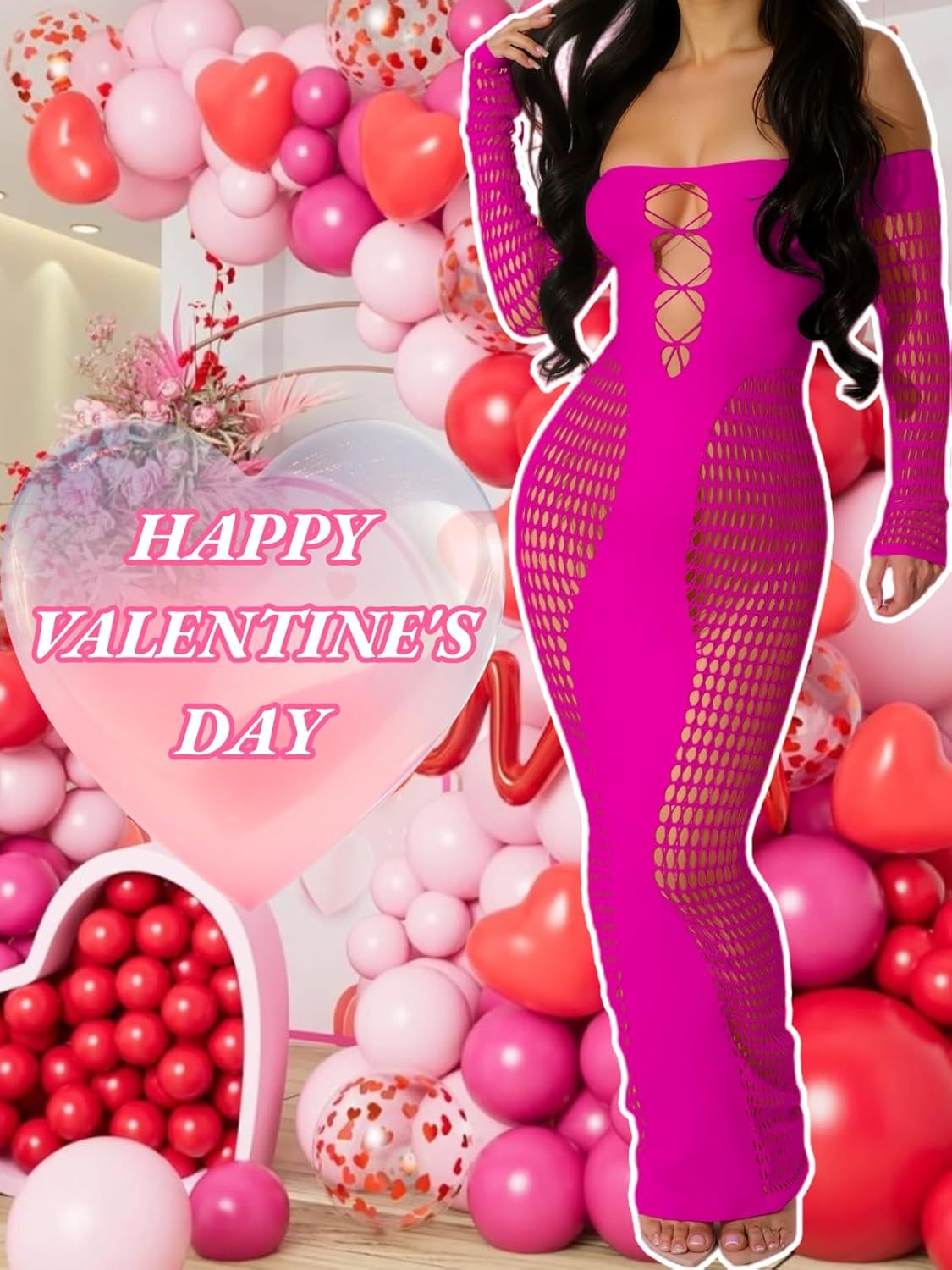 Sexy Outfit for Women Going Out Fishnet Dress See Through Mesh Hollow Out Maxi Club Dresses - Image 3