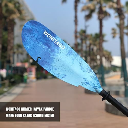 Miniatura 6 de Ramos de kayak de pescador de aluminio con cuchillas de plástico y correa de remo, remos de kayak de pesca ajustables flotantes, 3 piezas, 90.6-98.4