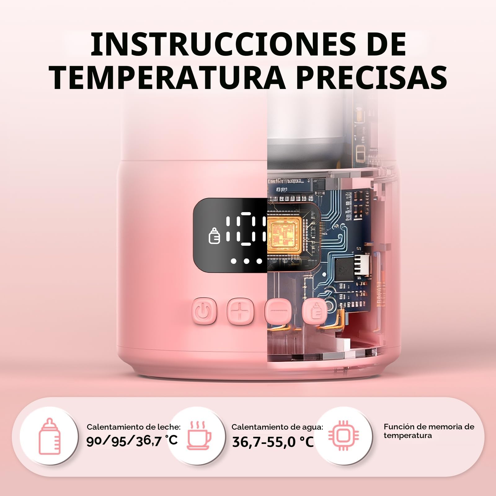 500ml Calienta Biberones Portatil para Viaje: Calentador Rápido de Leche Materna y Agua para Bebés, Calentamiento Aquecedor con Batería Contenedor Interior de 316L Acero Inoxidable