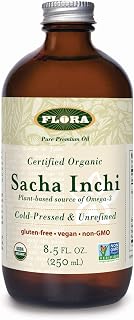 Flora - Sacha Inchi Certified Organic Oil - Cold-Pressed & Sustainably Sourced - Contains Omega-3, Omega-6 & Omega-9 - Non-GMO, Gluten-Free, Vegan & Kosher - 8.5 fl. oz.