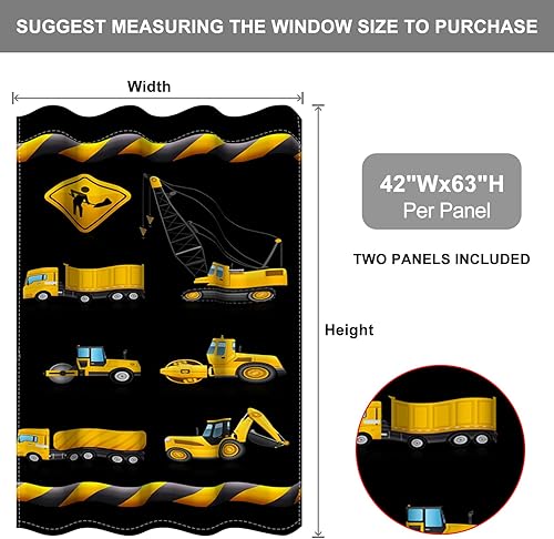 Miniatura 2 de Baocicco Cortinas de construcción para niños, para dormitorio, excavadora, tractor, camión, cuarto de bebé, cortinas de oscurecimiento con ojales,