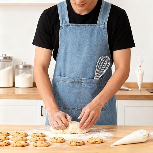 Miniatura 5 de Delantal para adultos, delantal de algodón ligero con bolsillo frontal, ideal para uso diario, delantales con espalda cruzada para mujeres y hombres