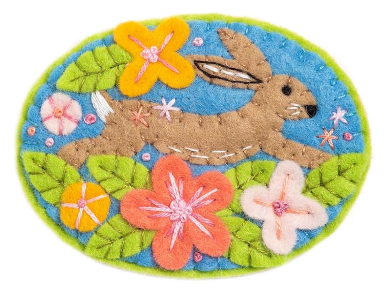 Hawthorn Handmade Hare Felt Craft Brooch Kit. Craft Kits for Adults, Includes Wool Felt Sheets, DMC Cotton Thread, Embroidery Needle, Instructions & More. Ideal Crafts for Adults - 7cm Diameter