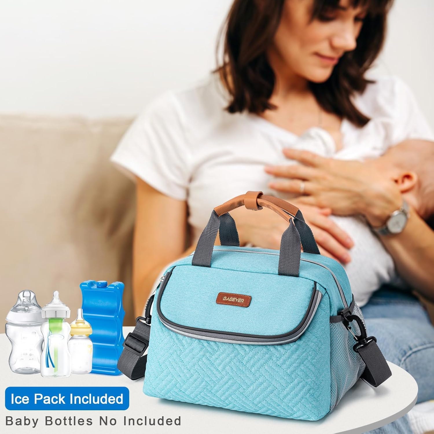 Breastmilk Cooler Bag with Ice Pack Fits 6 Baby Bottles up to 9 Ounce, Wearable Breast Pumps Cooler Bag for Nursing Mom Daycare, Work, Travel- Aqua - Image 6