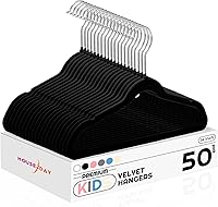 HOUSEDAY 14 Inch Kids Velvet Hangers 50 Pack - Non-Slip Durable Black Hangers for Youth Teens Closet