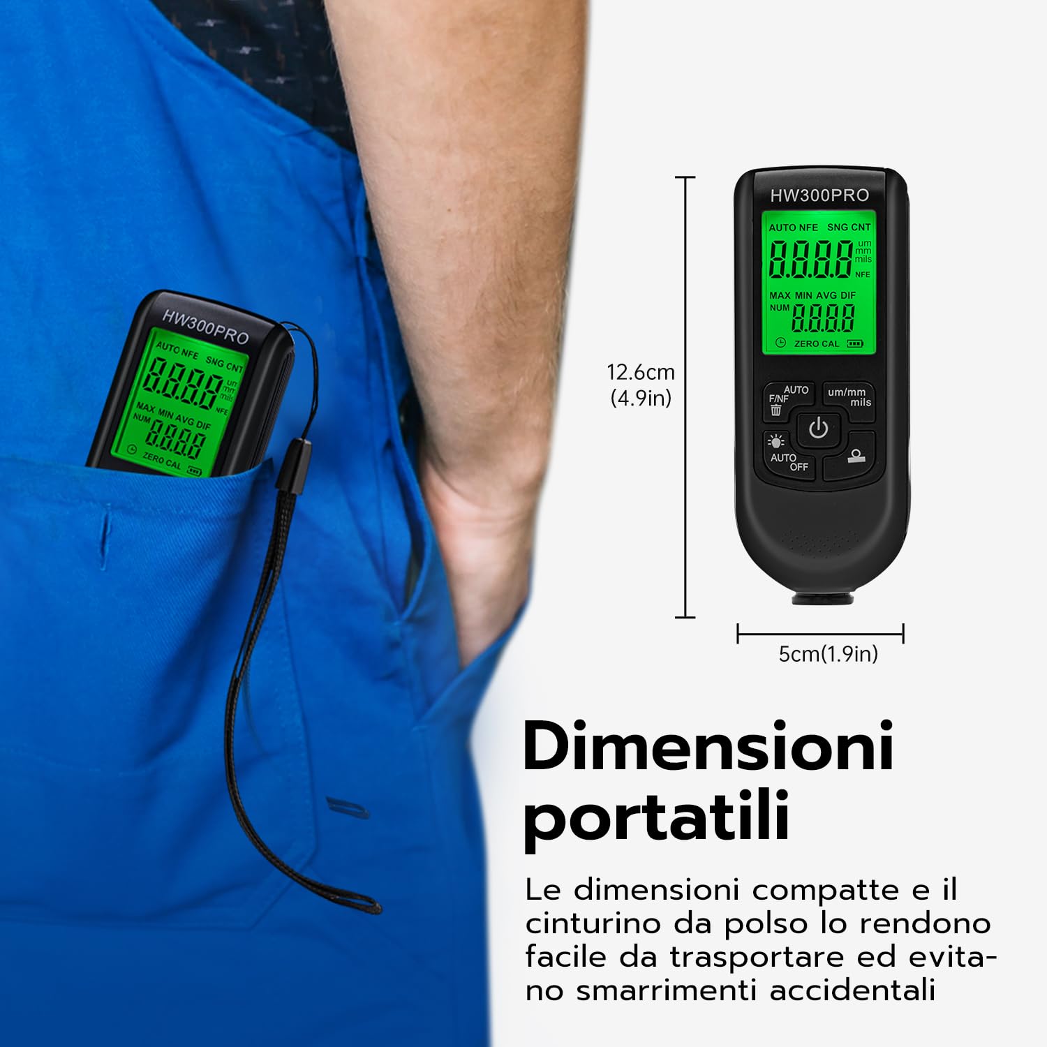 Misuratore di Spessore del Rivestimento Digitale, Spessimetro Vernice 0-2000 um, Display LCD Nero
