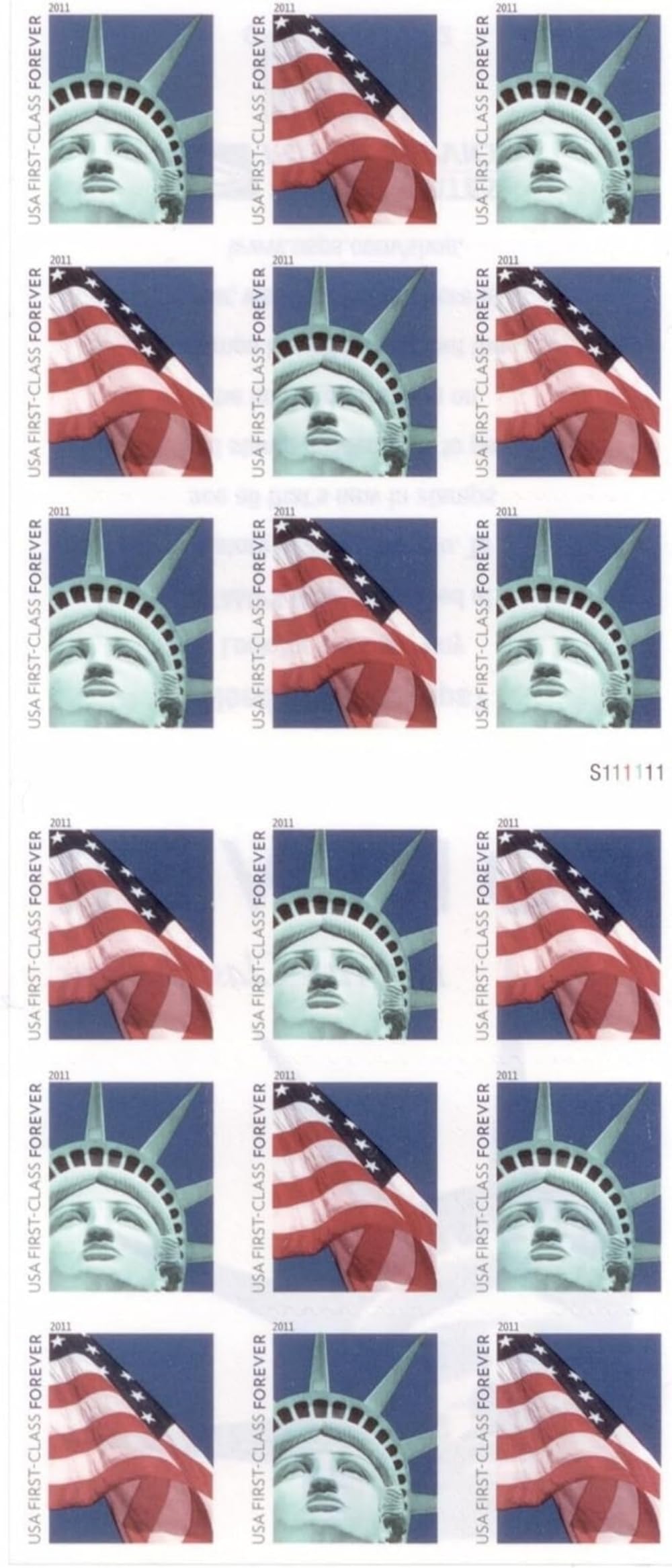 Forever Stamps Lady Liberty and Flag ATM Sheet of 18 Stamps Scott 4519b