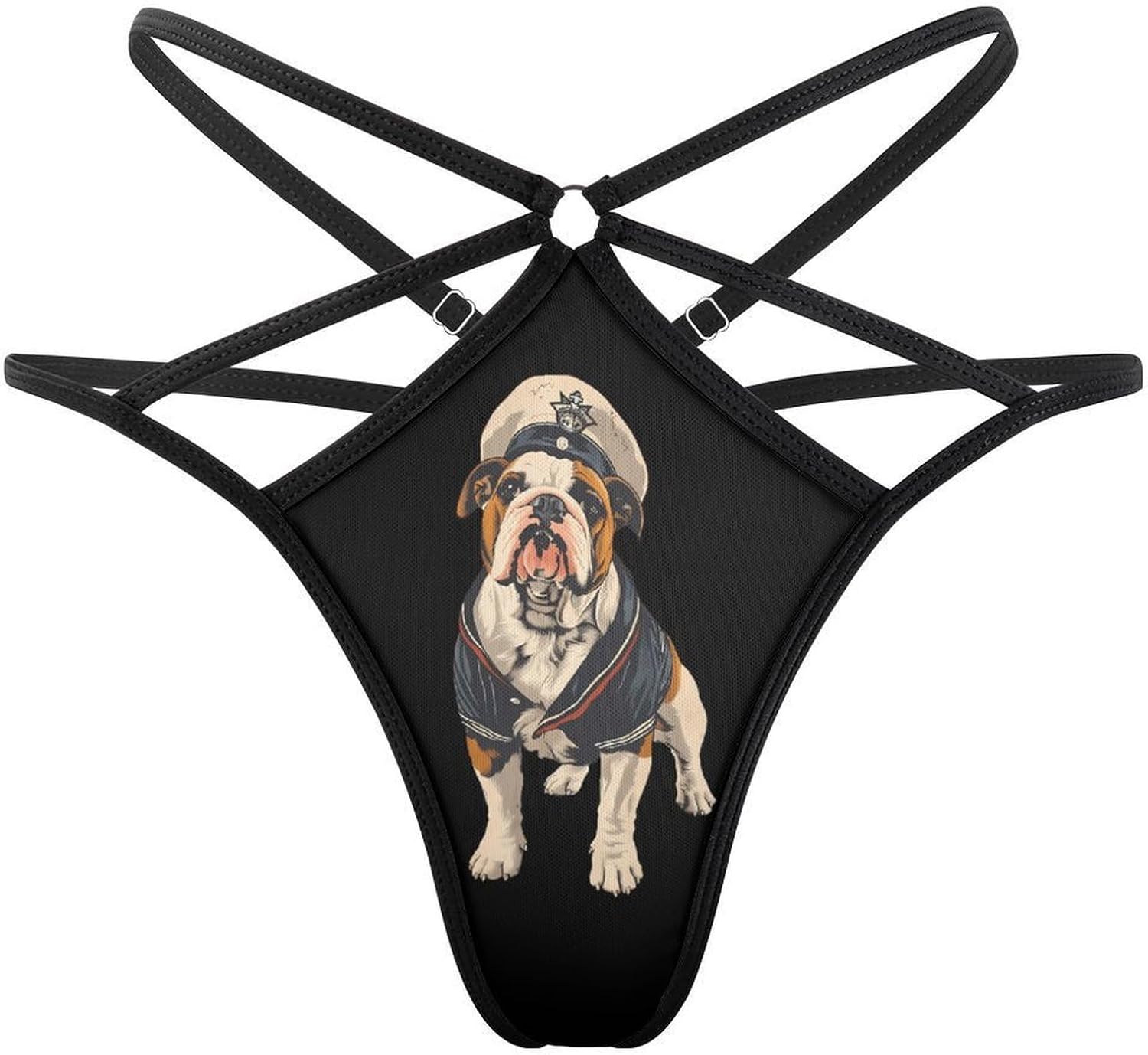 Bull Dog Sailor Funny Women's T-back Thong Panties G-String Printed No Show Underwear