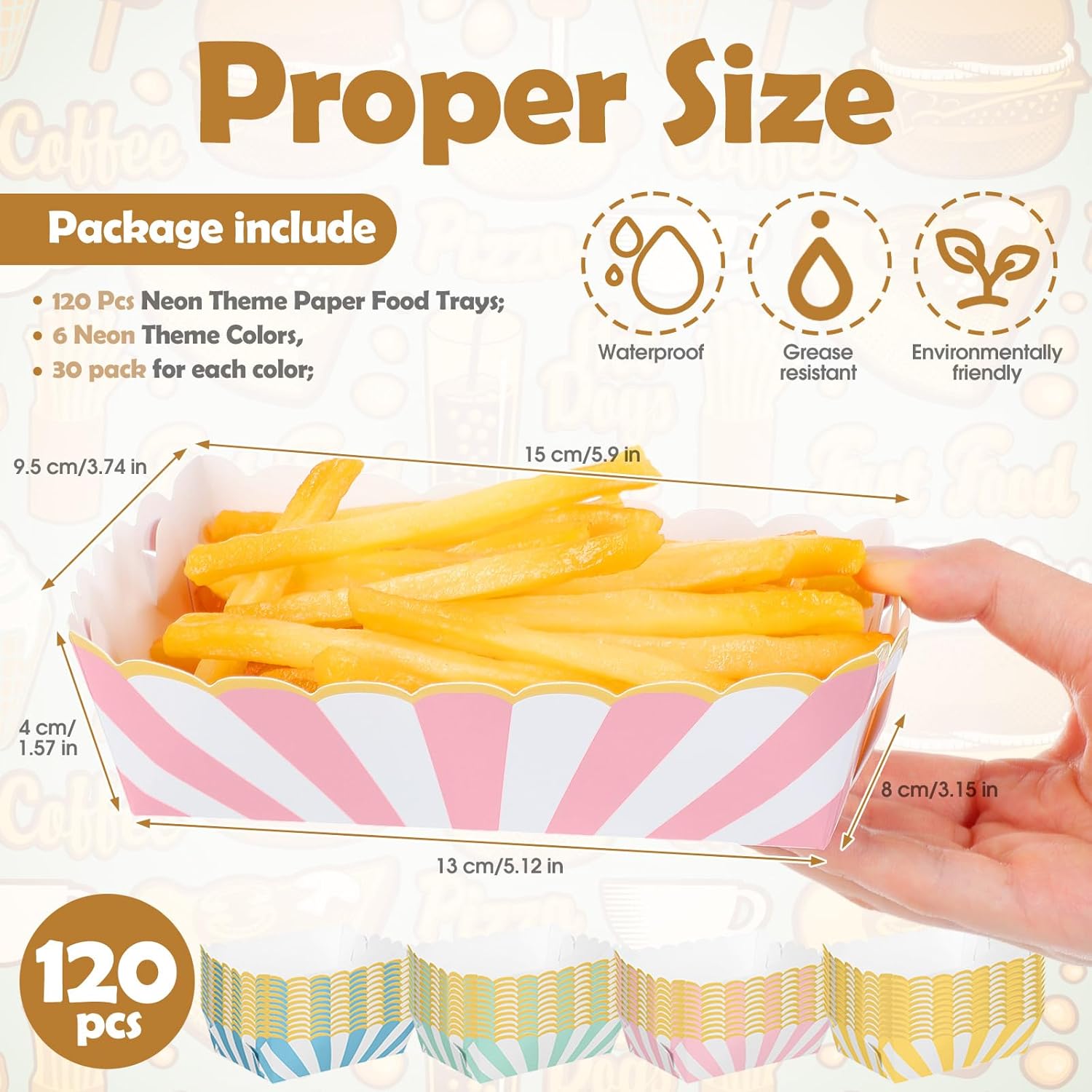 Dunzoom 120 Pcs Pastel Paper Food Trays Striped Pastel Party Supplies Kraft Food Boats 4 Colors Disposable Paper Plates Hot Dog Fries Taco Popcorn Tray for Birthday Baby Shower Wedding (Candy Color)