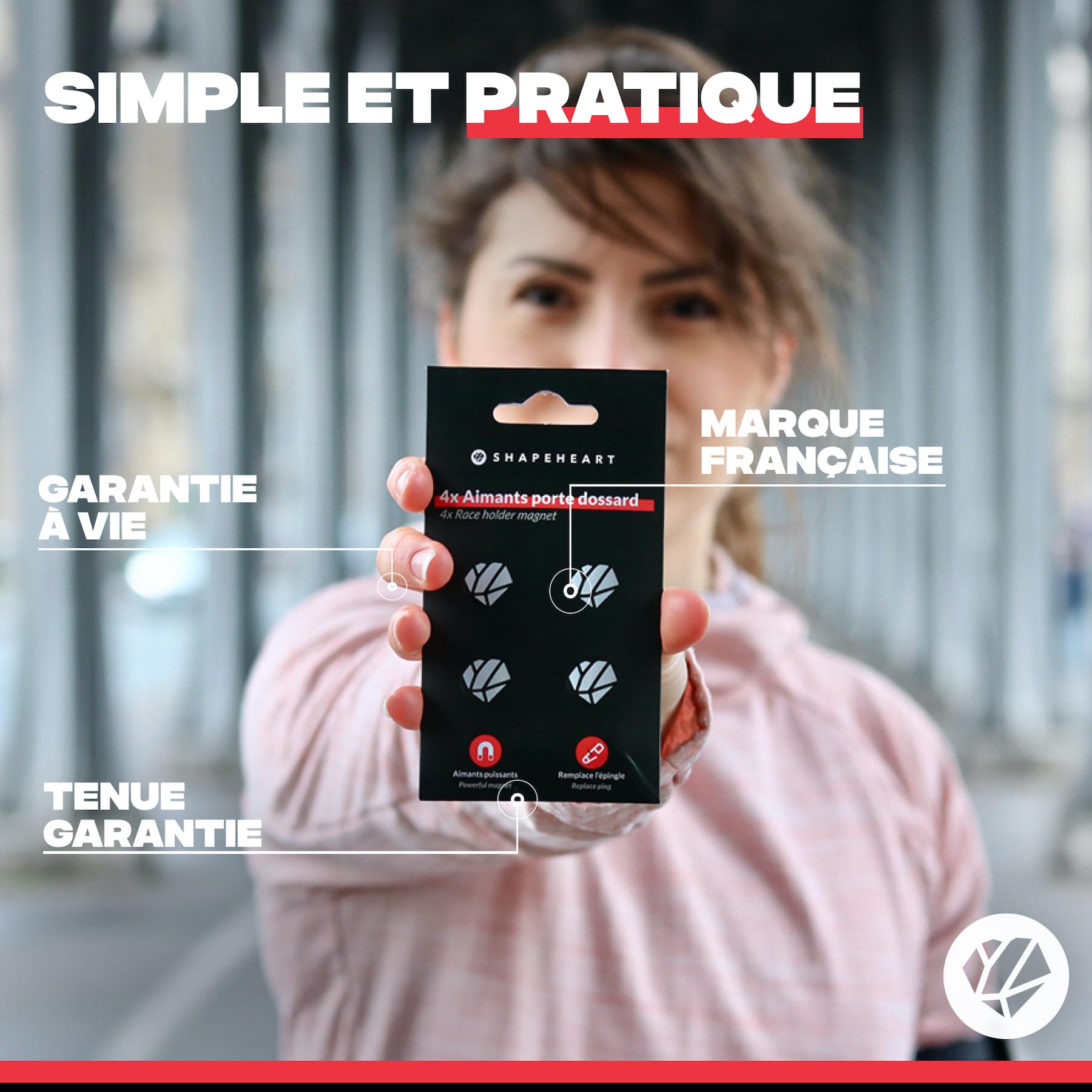 Shapeheart Porte Dossard Magnétique - Remplace Les Épingles, 4 Paires d'Aimants - Running, Trail, Triathlon, Équitation - 20 g, Universel Tout Tissu - Dossard Intact, Vêtements Préservés